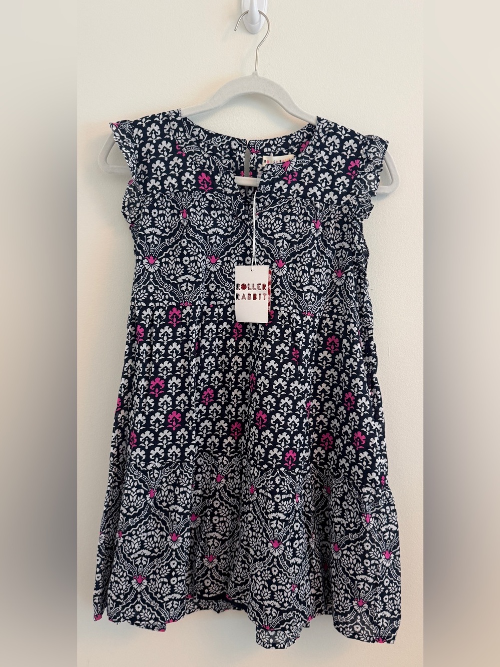 Roller Rabbit Navy, White & Pink Block Print Summer Dress. Size: 14